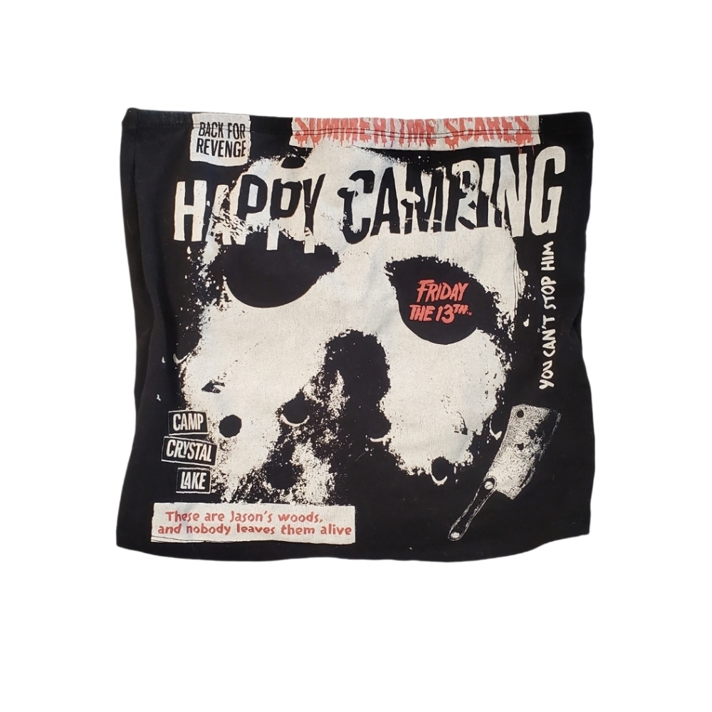 Friday The 13th Women's‎ Black Jason Horror Happy Camping Strapless Top Medium
